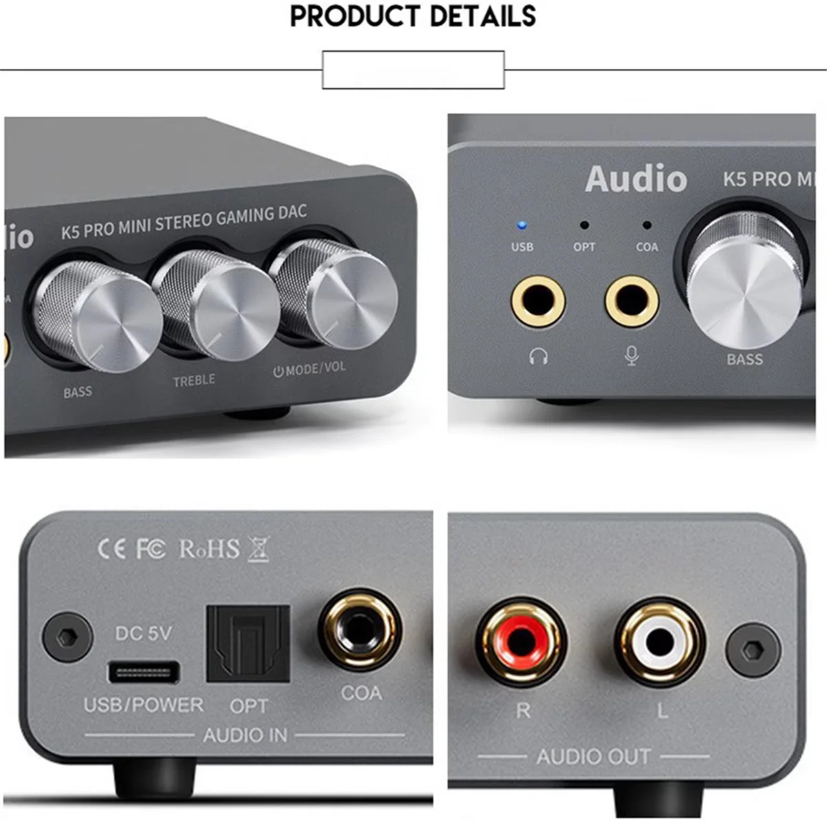 Reliable-K5Pro Amplificatore per cuffie da gioco USB DAC Convertitore audio digitale-analogico con stereo HiFi-ABDQ