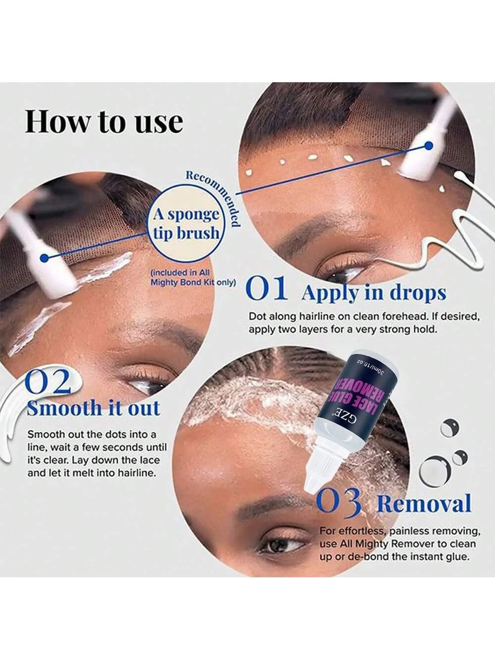 GZE LACE GLUE REMOVER - Professional Formula for Easily Removing Adhesive from Hair System, Lace Wigs, Toupees Without Residue