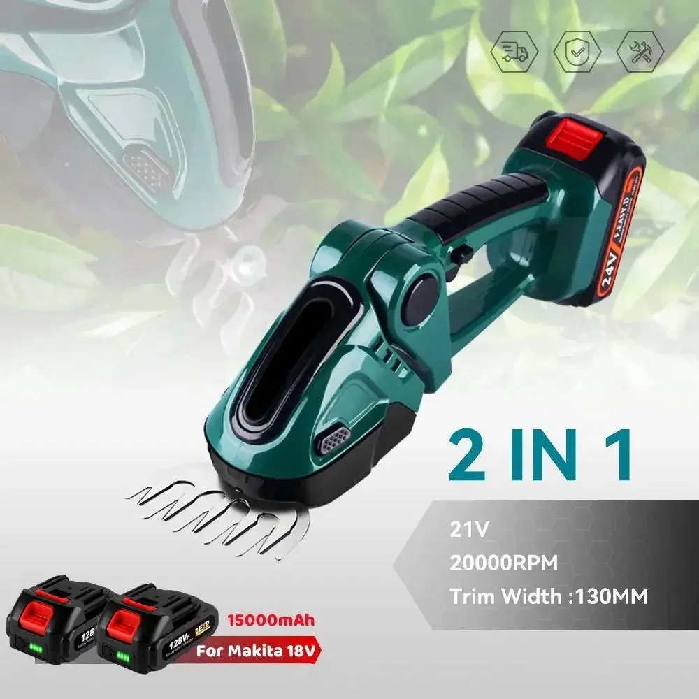 

Brushed Garden Bush Scissors Grass Scissors Power Tool 21V 2-IN-1 Electric Hedge Trimmer 20000rpm Household Lawn Mower