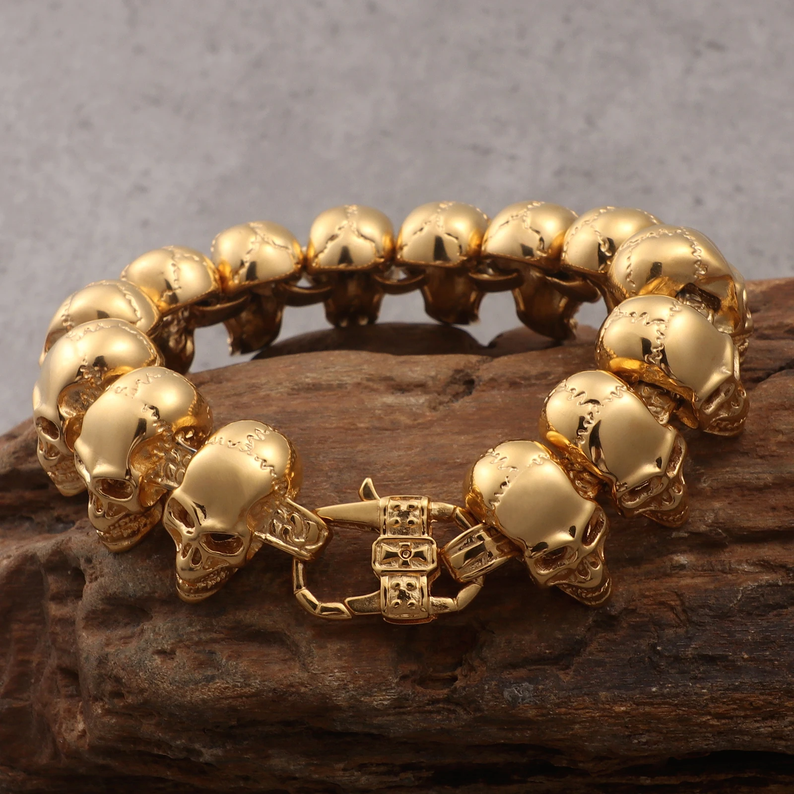 KALEN Golden Skull Bracelet for Men Personalized Stainless Steel 316L Polished Accessories Hip Hop Party Jewelry Gift