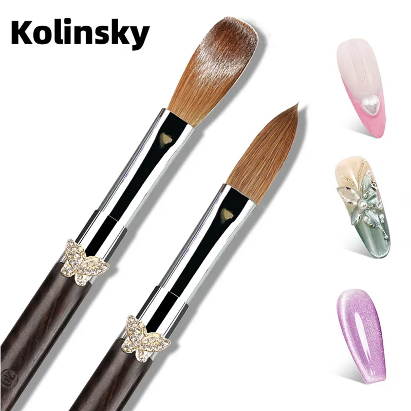 1PC バタフライバックルラウンドウッドハンドルコリンスキーヘアネイルアートブラシペイントラインペンライナーグラデーションフラットラウンドフレンチツール