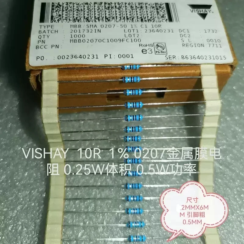 VISHAY 10R 1% 0207 Thick Copper Foot Metal Film Resistance 0.25W Volume 0.5 Power