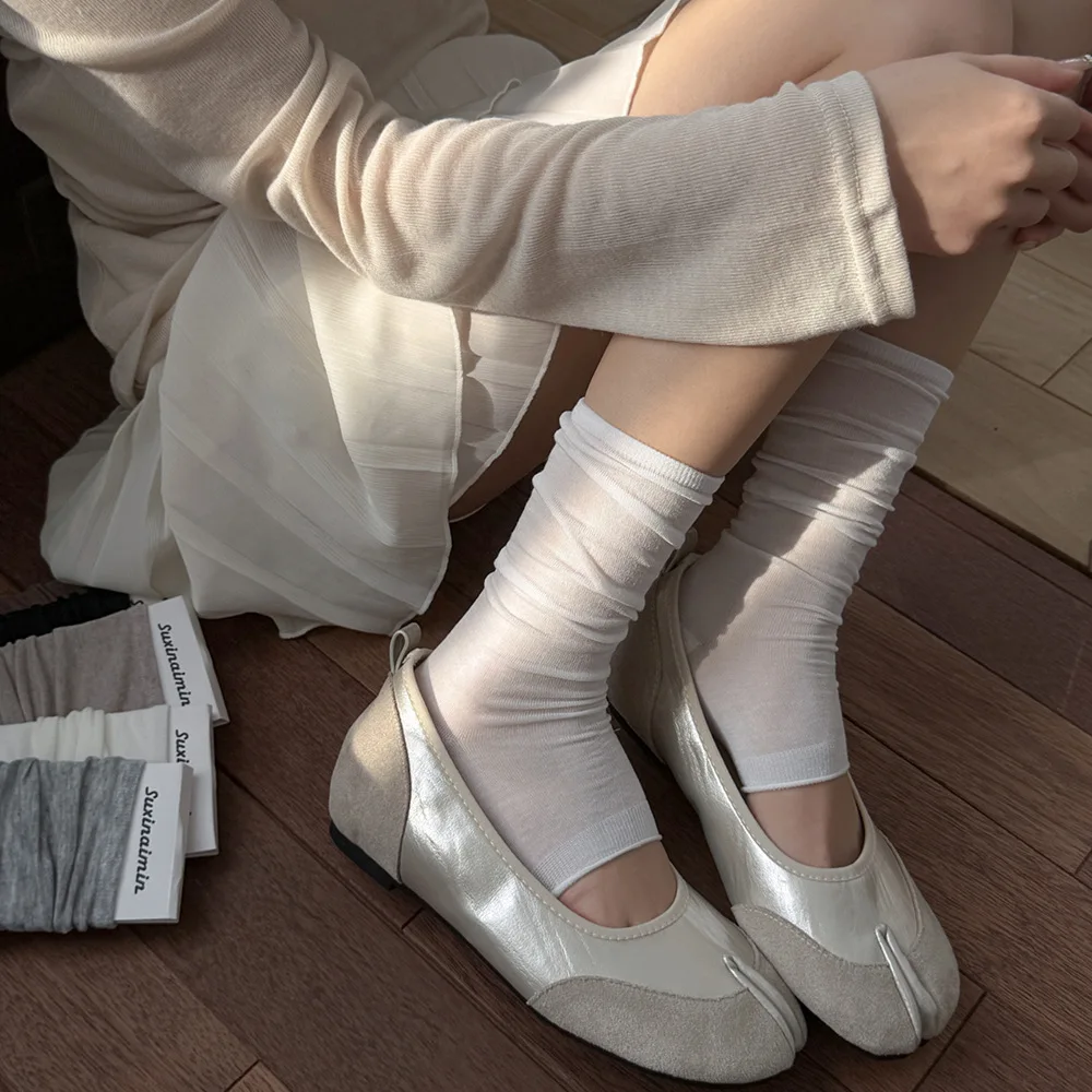 New Mulberry Silk Leg Warmers Women Foot Stepping Leg Cover Japanese Ballet Style Leg Warmers Foot Cover Thin Medium Tube Socks