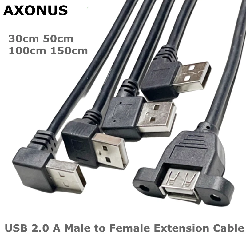 

90-градусный вверх, вниз, левый и правый удлинительный кабель USB 2.0 A «папа-мама» с винтовым отверстием для монтажа на панели для компьютерного адаптера