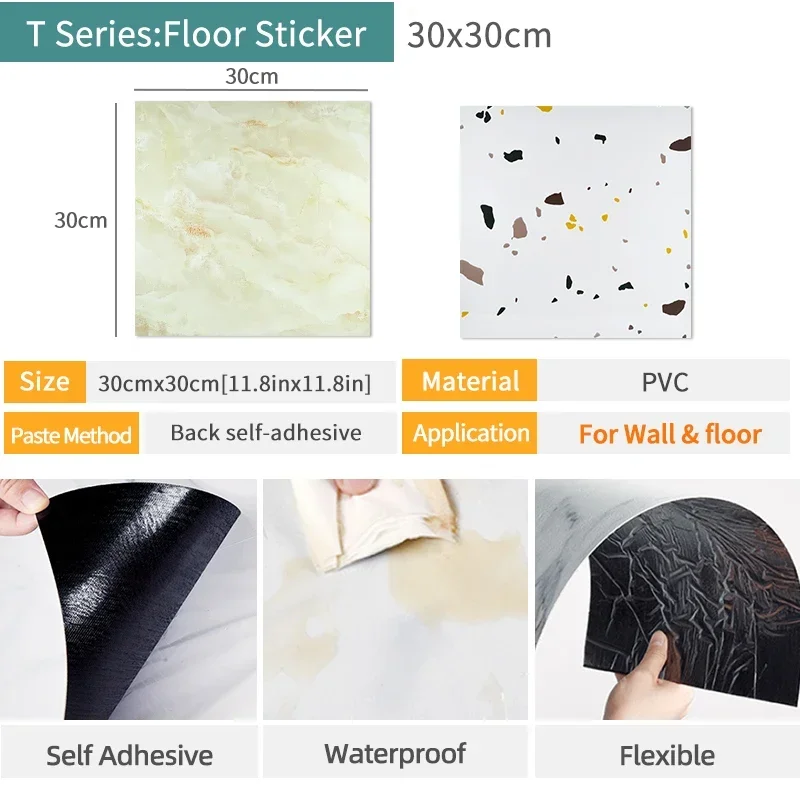 10/pcs PVC Imitation Marble Floor Stickers Self-adhesive Wall Stickers Waterproof Bathroom Decoration Decals 30*30cm Modern Home