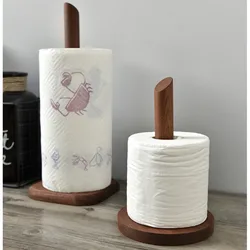 Black Walnut Creative Hole-Free Roll Paper Storage Rack Solid Wood Vertical Tissue Holder for Kitchen Modern Paper Organizer