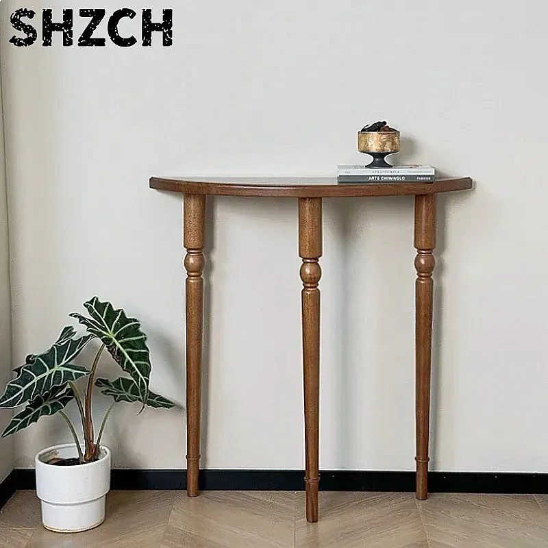 French Solid Wood Console Table Semi-Circle Entryway Narrow Desk Home Luxury Wall Display Furniture
