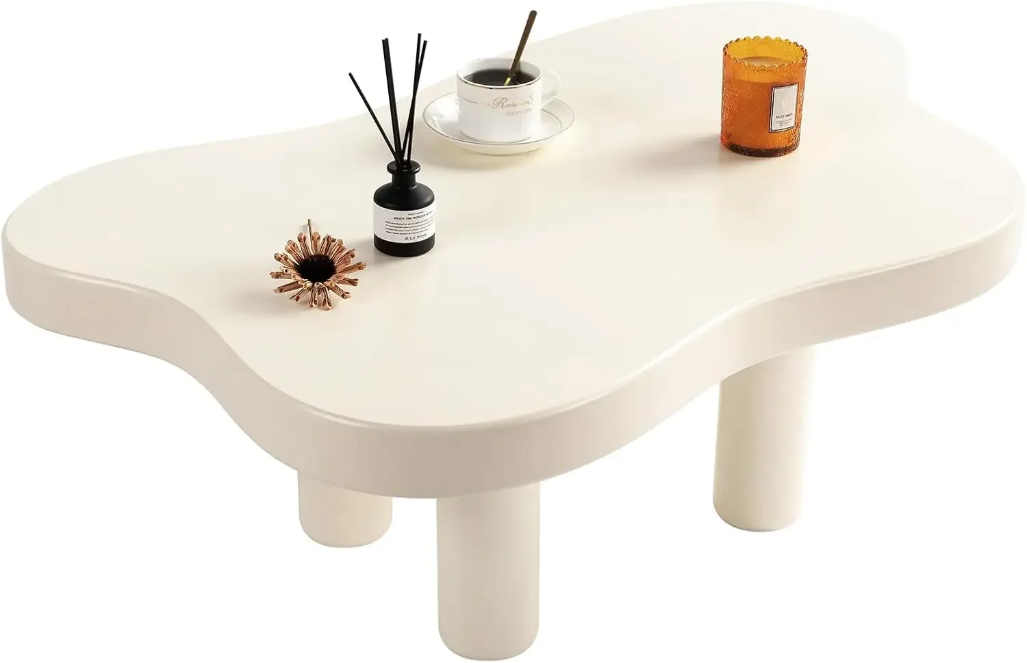 Coffee Table, Modern End Table, Cute Irregular Tea Table for Living Room, Bedroom White 37 Inch, 57 Pounds