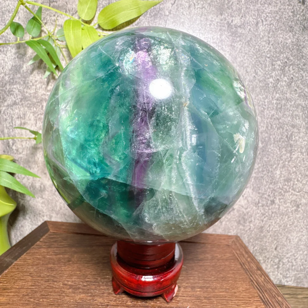 5.85Kg Large Natural Green Fluorite Sphere Quartz Crystal Ball + Stand