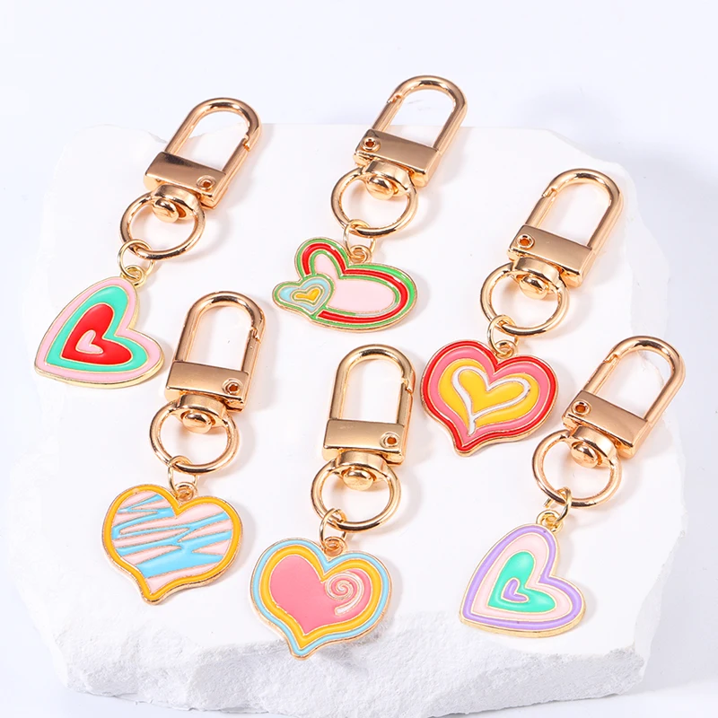 

2023 Trendy Cute Enamel Colorful Heart Key Rings Headphone Case Bag Car Key Pendants Decoration New Y2k Keychain For Women Girls