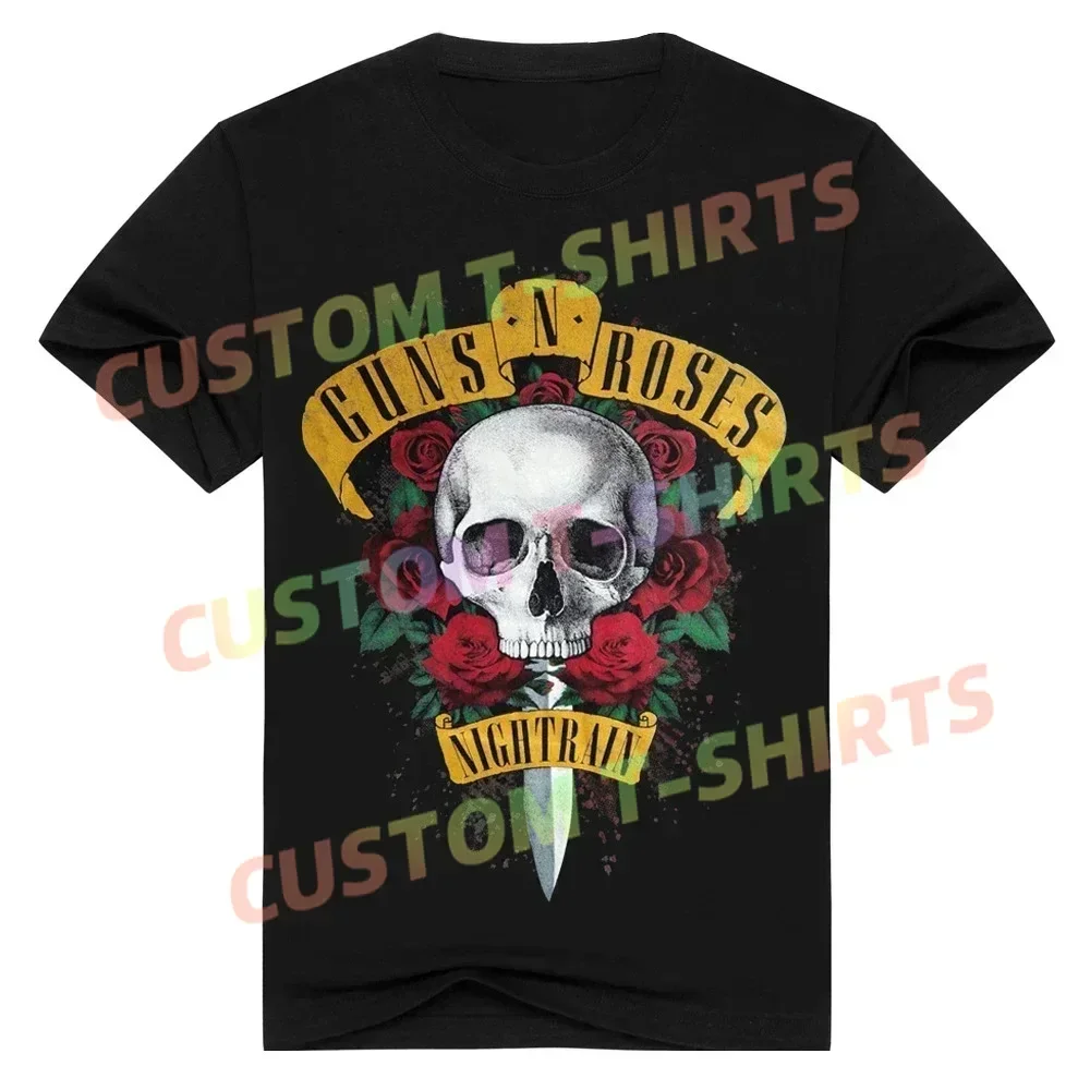 

Cotton T Shirt Women New GUNS N ROSE NIGHTRIAN T Shirts Men Mans Tshirt Summer short sleeve Black T-shirt Punk Skull Rose