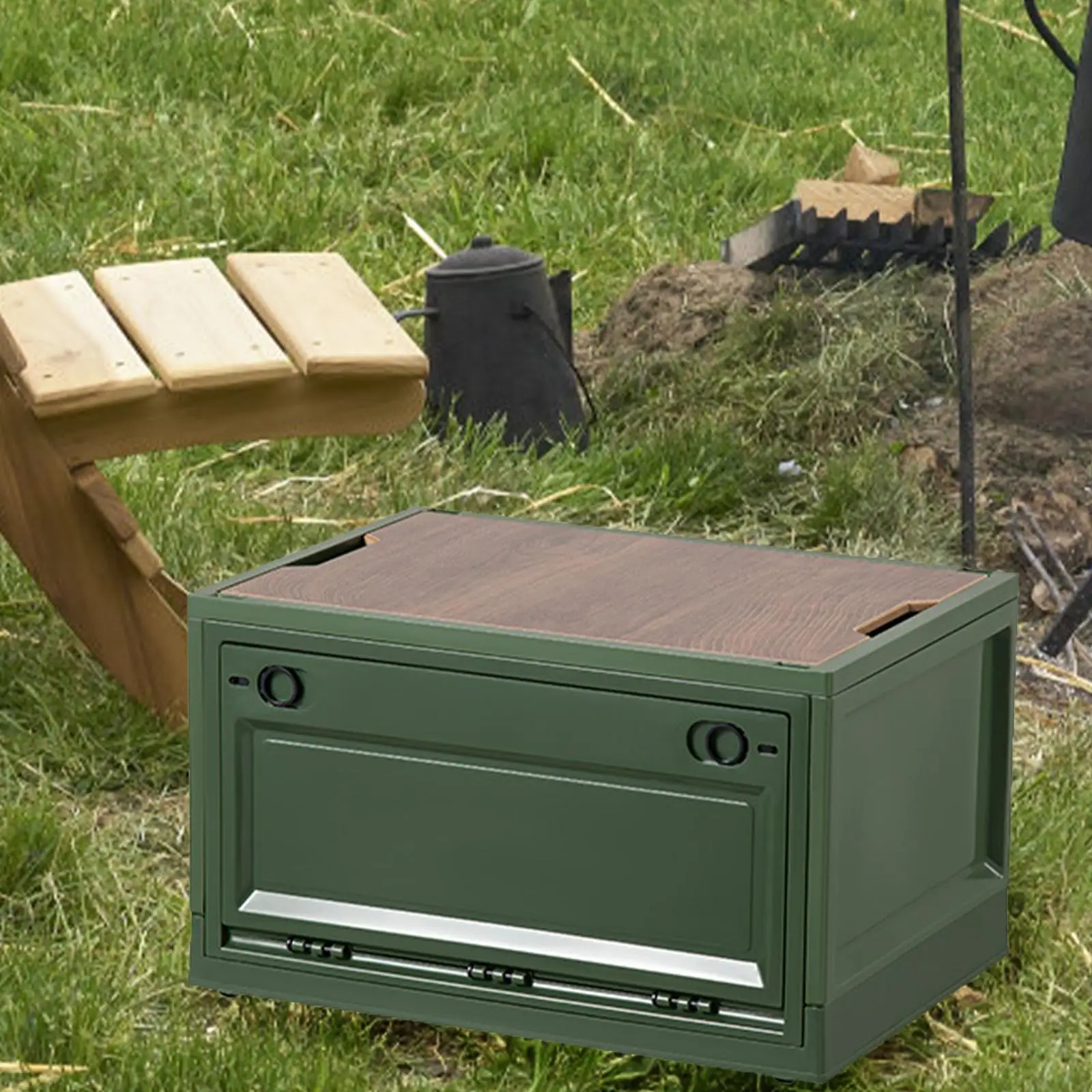 Camping Storage Box with Lid Grocery Case Foldable Storage Bin Stackable Crate for Traveling Fishing Car RV Home Office Kitchen