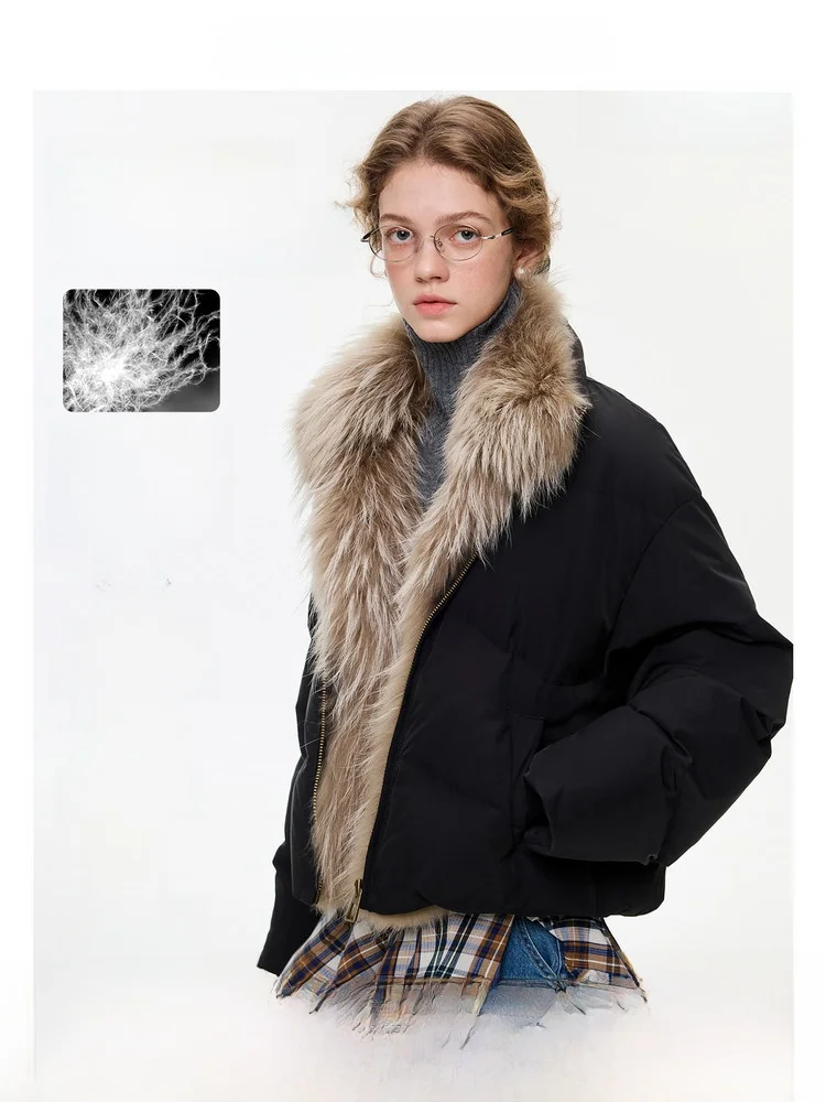 

VEGA CHANG Women's down Jaet Removable Fur Collar Tee-proof Comfortable Velvet Commute Sle Korean Version Long Sve