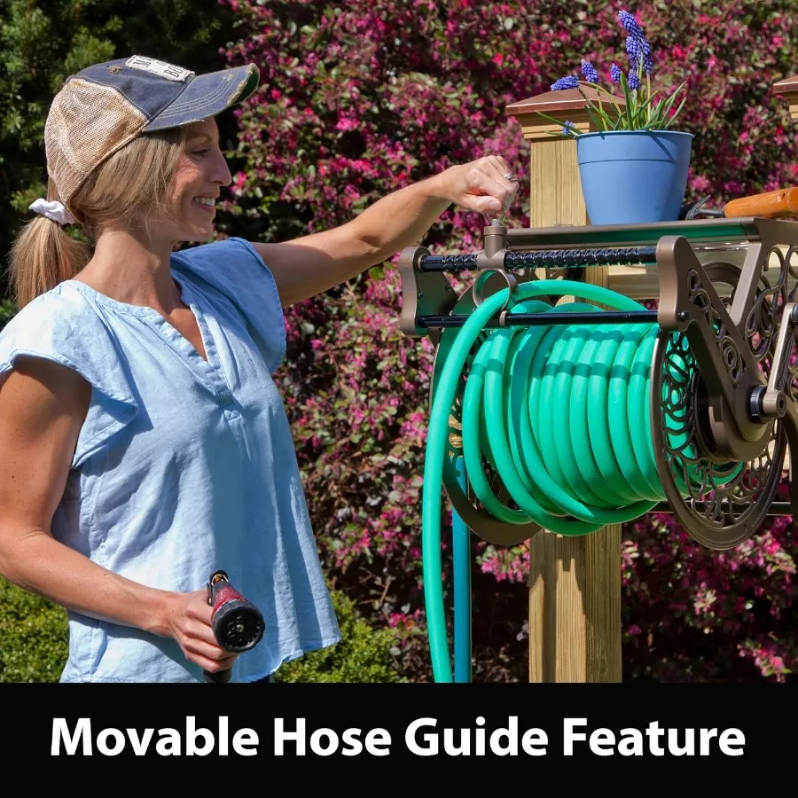 707装飾壁掛けガーデンガイドホースリール ブロンズ 屋外の庭や庭園に最適 スタイリッシュなブロンズ仕上げ