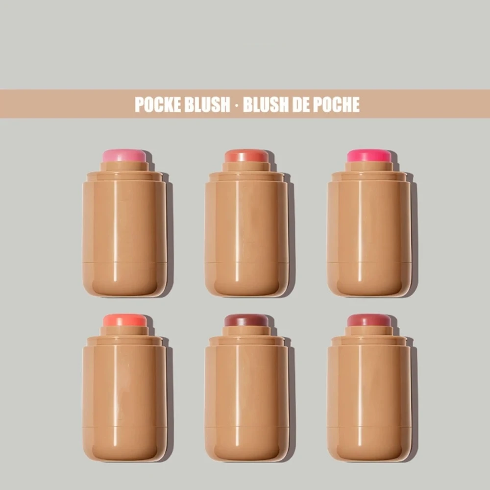 Pocket Blush Stick Multi-Functional 6 สี Lip & Cheek Highlighter กันน้ํา Natural Glow Balm Blush ลิปสติก 2 in 1