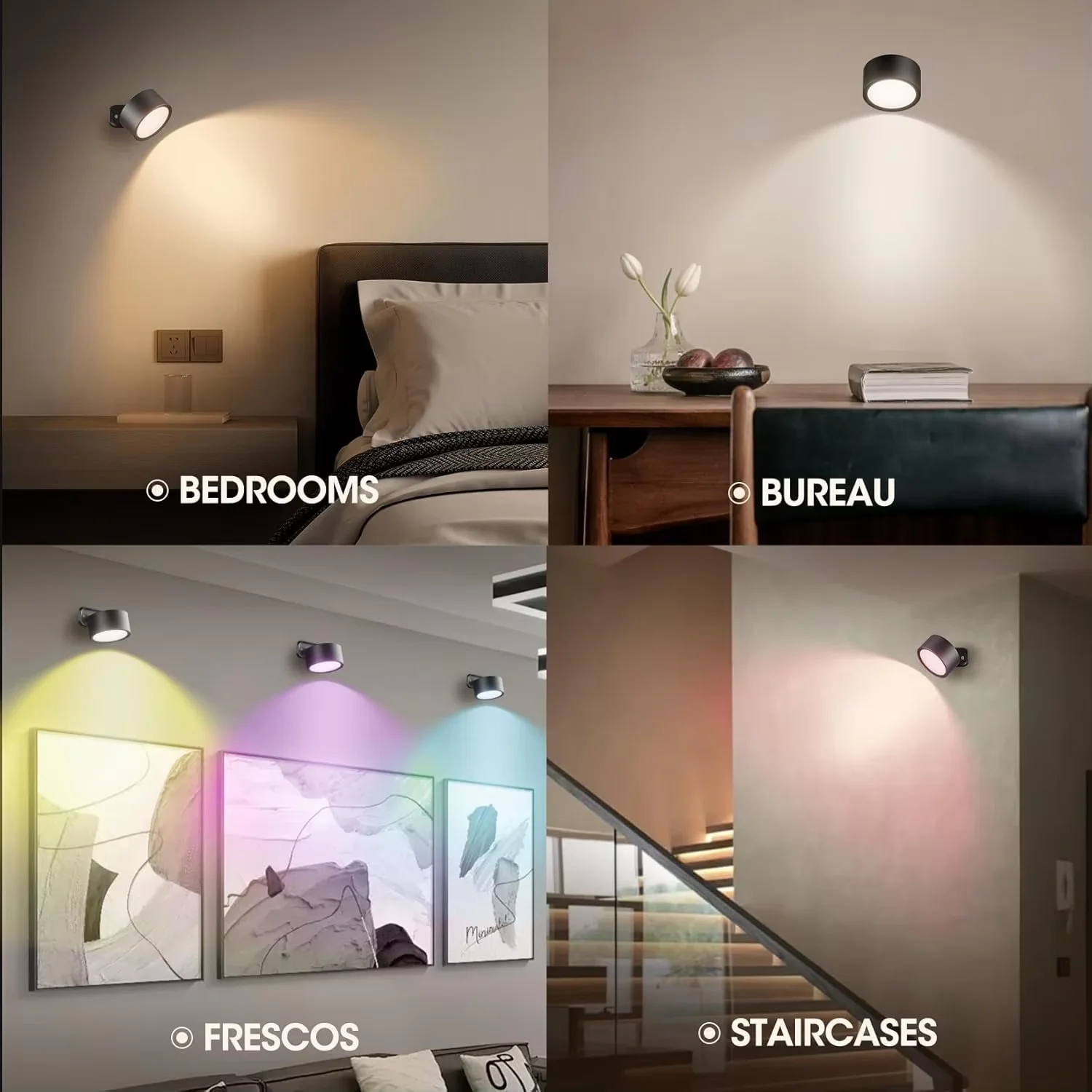 كشاف LED مغناطيسي مع 360 درجة °   دوران اللمس التحكم عن بعد القابلة لإعادة الشحن الجدار ضوء خزانة أضواء السرير القراءة مصباح الليل