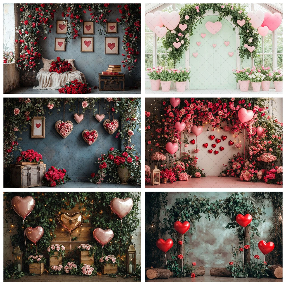 

Valentine's Day Photo Backdrop Pink Wall Floral Lover Heart Kids Birthday Portrait Decor Photography Background Studio Prop