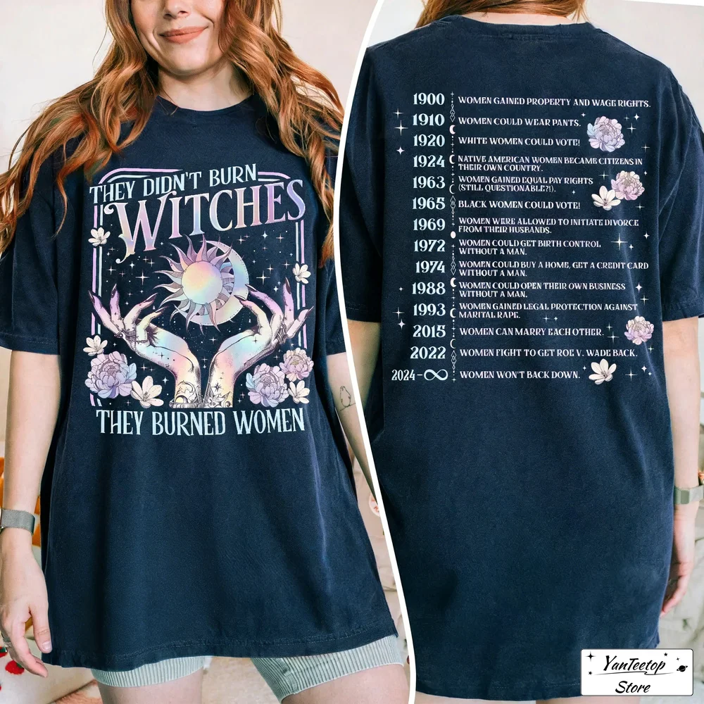 Camiseta de algodón para mujer, camisa de bruja feminista, Tops cortos de manga corta a la moda, They Didn't Burn Witches They Burned
