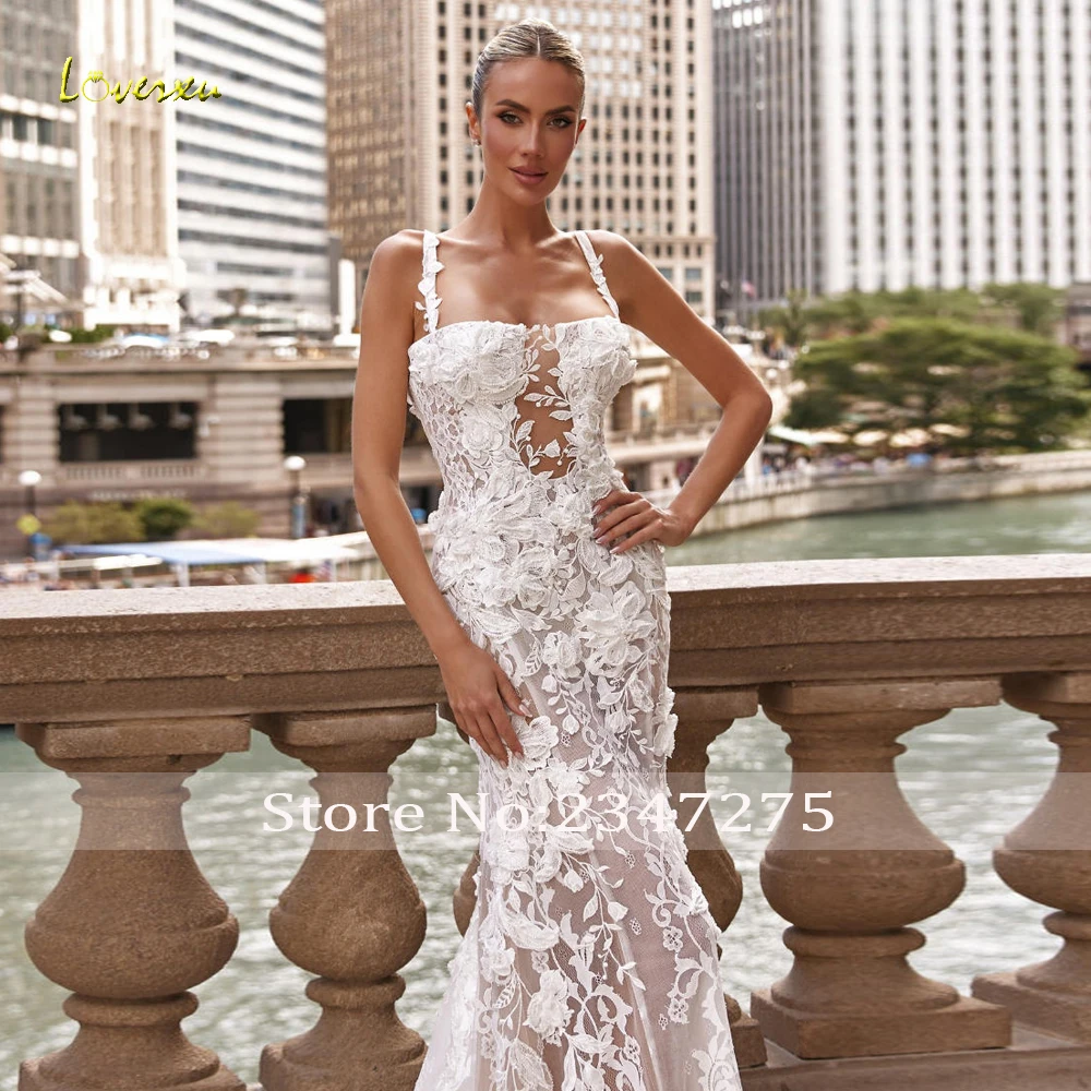 Loverxu حورية البحر فساتين زفاف أنيقة قارب الرقبة البوق فيستدو دي نوفيا الدانتيل والتطريز خمر مخصص فستان زفاف