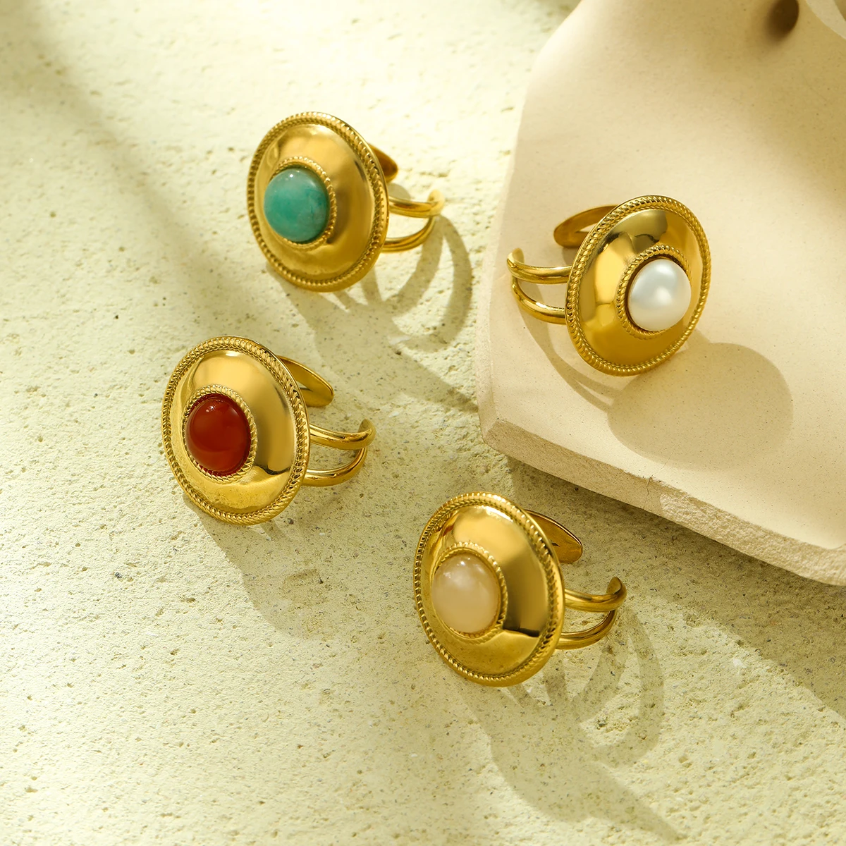 NIMAI большое круглое массивное открытое кольцо женское из нержавеющей стали с инкрустацией из натурального камня круг свободного размера кольца Y2K ювелирные изделия NIMAI большое круглое массивное открытое кольцо женское из нержавеющей стали с инкрустацией из натурального камня круг свободного размера кольца Y2K ювелирные изделия