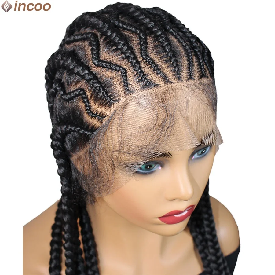 

Fulani Cornrows Braided Wig With Baby Hair Synthetic Full Lace Front Braided Wig Knotless Box Goddess Braids Wig For Black Women