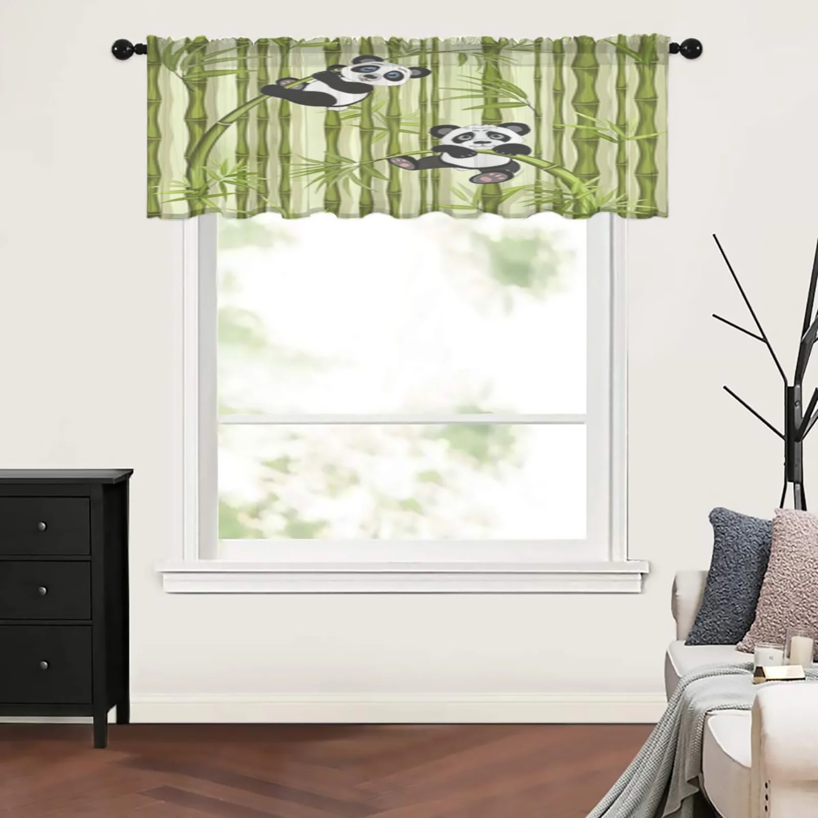 Pandas In The Bamboo Grove Short Sheer Curtains For Living Room Bedroom Kitchen Tulle Curtains For Window Treatments