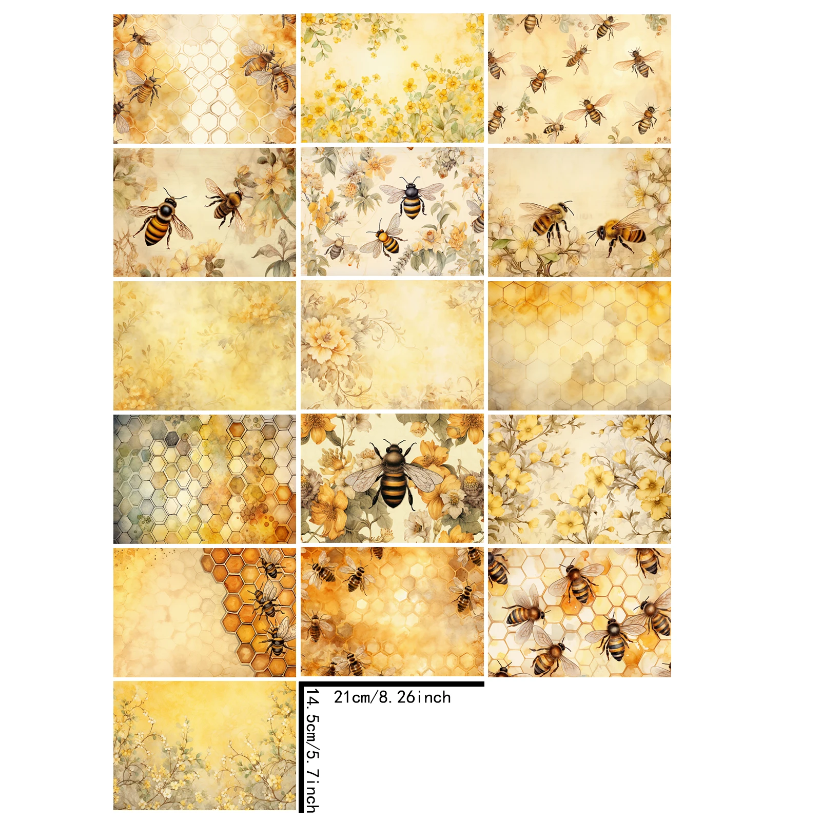 16 Sheets A5 Size Animal Insect Bee Hexagon Honeycomb Honey Background Vintage Grunge Journal Planning Scrapbooking