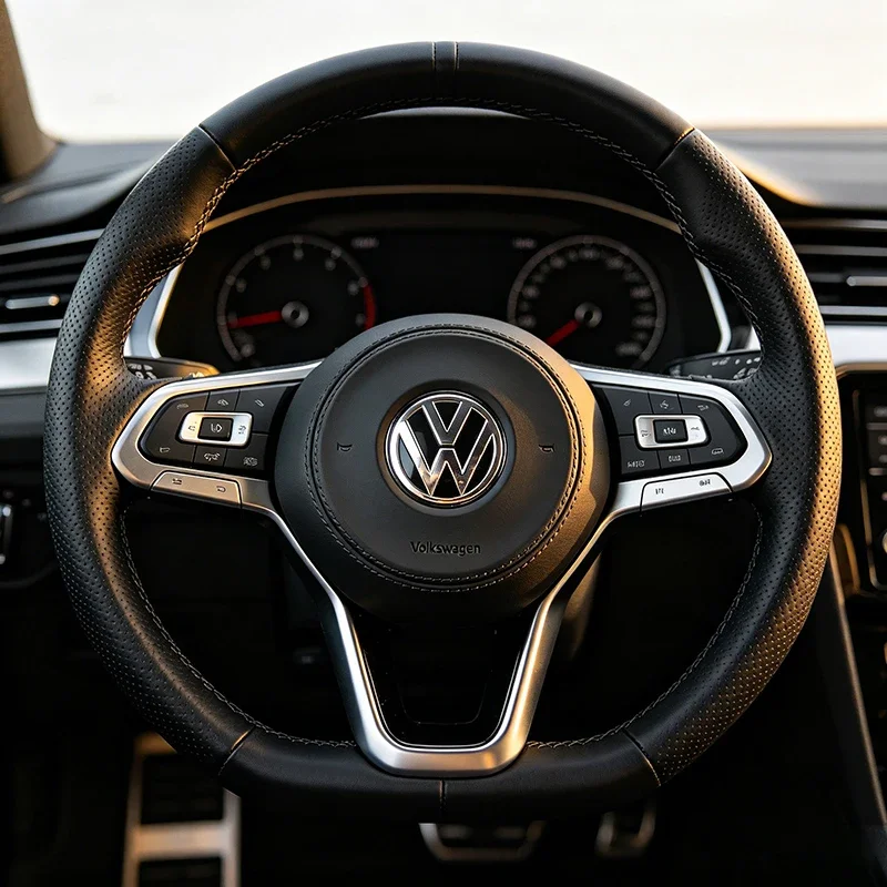1 Stück ABS-Lenkradabdeckung mit Emblem-Aufkleber für VW Golf Amarok T5 Phaeton ID3 Tiguan T-Cross GTI – Detail 6