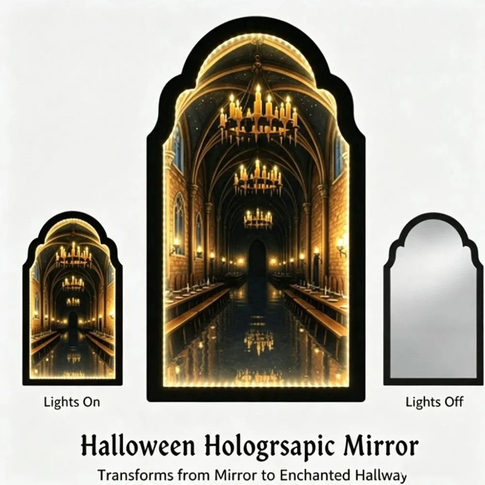 LED Glowing Halloween Ghost Mirror Illuminated Ghost Shaped Light Up Ghost Mirror Light Up Glowing Wall Art