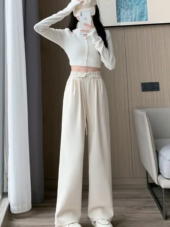 Loose Women's Sport Pants High Waist Straight Leg Pants Spring Autumn Winter Casual Pants Draping Effect Outerwear