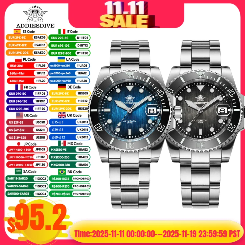 

ADDIESDIVE 41MM Watch For Men BGW9 Super Luminous NH35A Sapphire Glass 200M Waterproof Reloj Hombre Automatic Mechanical Watches