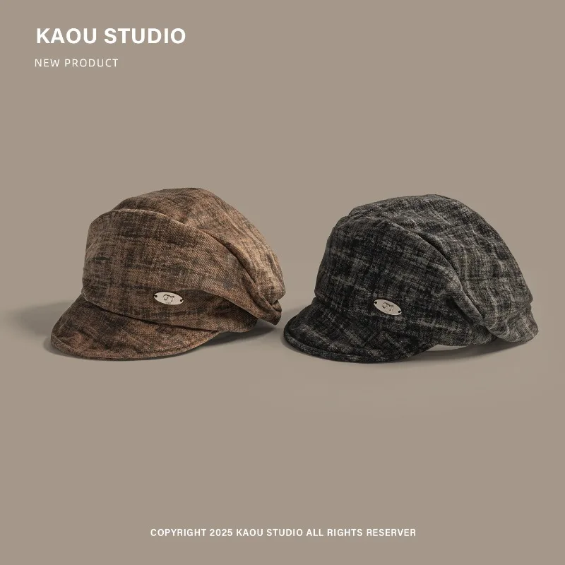 Primavera e outono atmosfera de viagem versátil boinas casuais para mulheres nicho japonês retro plissado design yuppie pintor chapéu