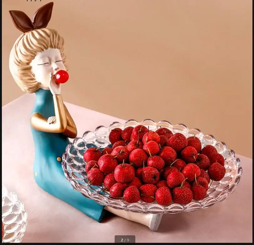 

Хрустальная стеклянная тарелка с фруктами, украшения для хранения девушек из смолы, украшения для закусок, тарелка для девочек с кроличьими ушками, статуя, поделки, металлический поднос