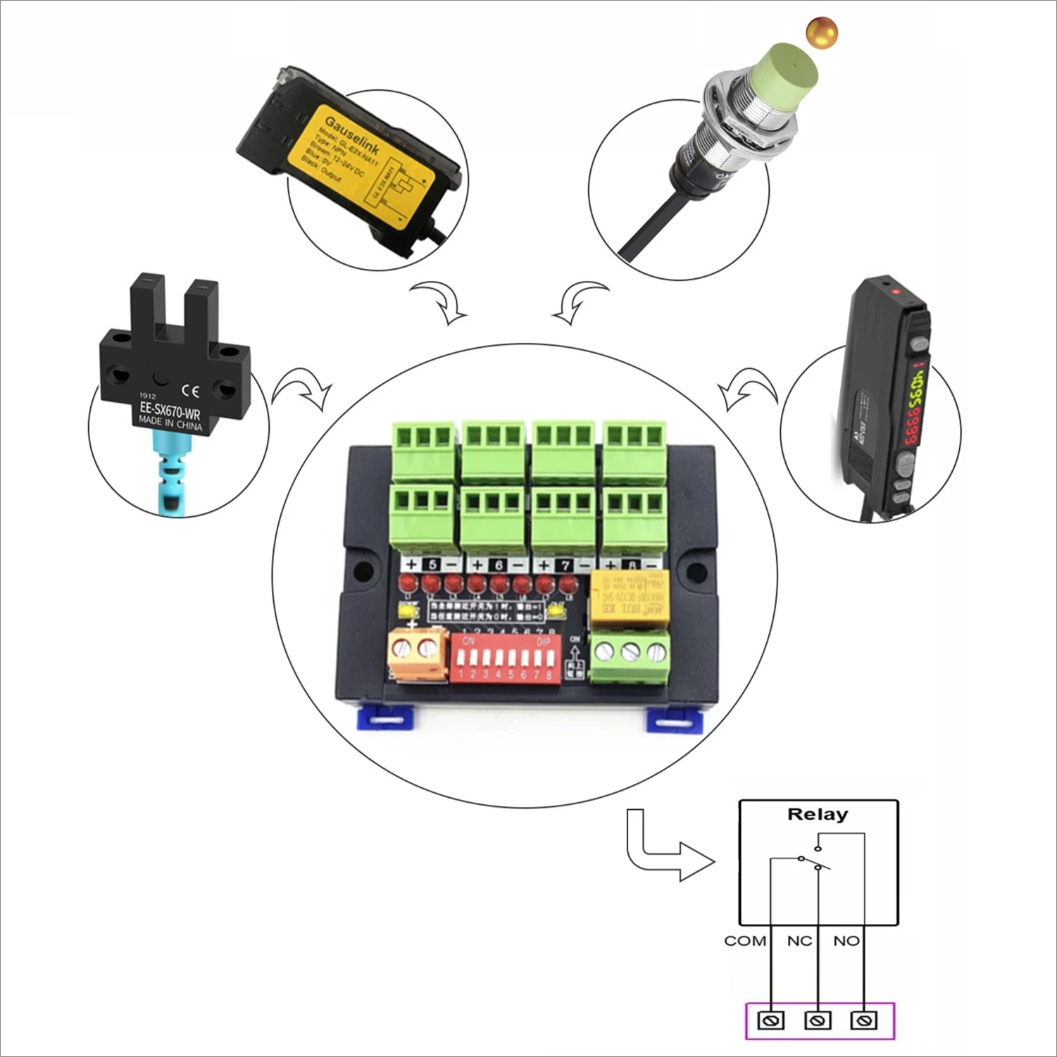 وحدة معالجة منطق البوابة كتلة طرفية مع 8 مستشعر قناة الإدخال NPN/PNP مخرج مرحل للتحكم في حالة متعددة #1