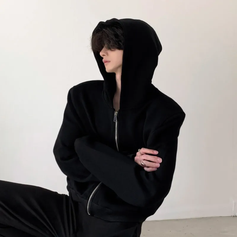 FEWQ Autumn Silhouette Men's Hooded Sweatshirt Zipper 2025 Solid Color Long Sleeve Zippper Korea Fashion Male Tops 24E6162