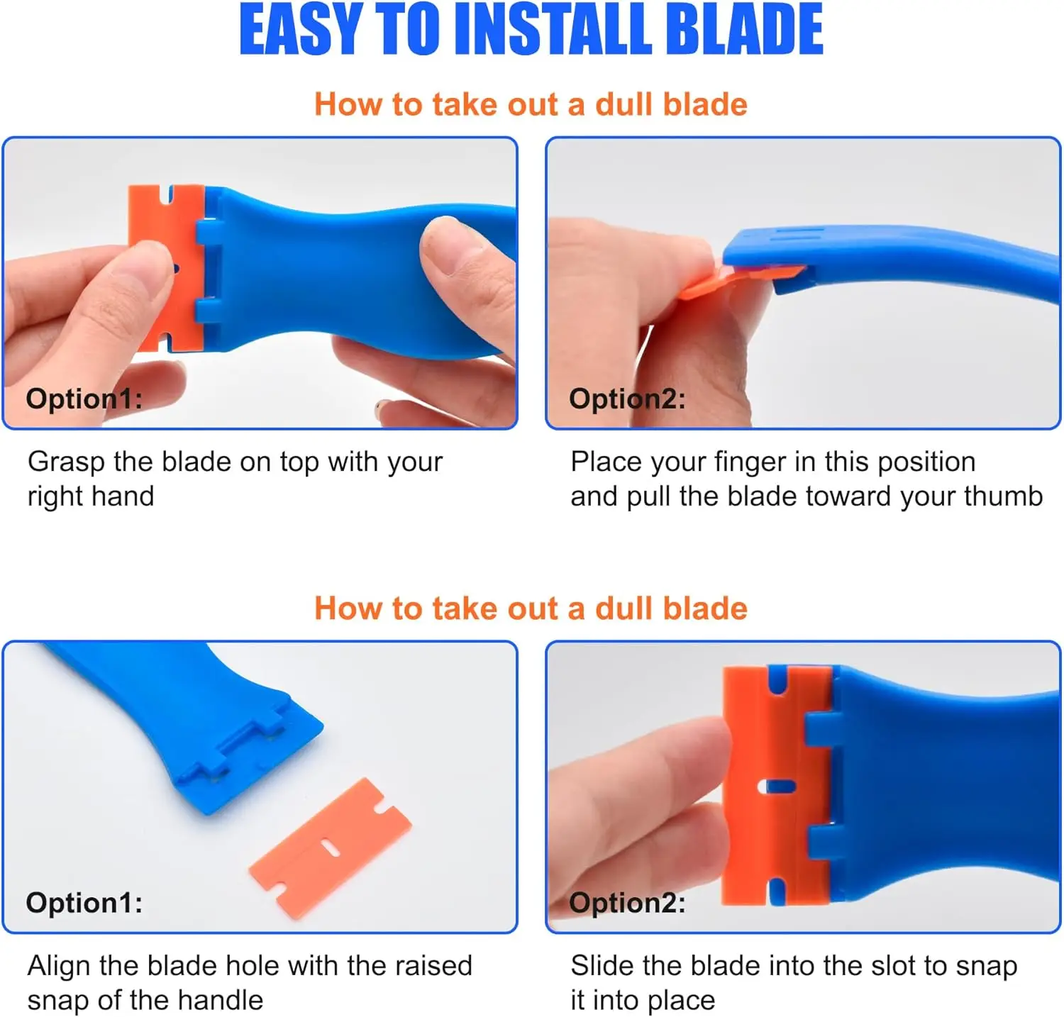 4-Pack Scratch-Free Plastic Razor Blades Scraper for Car Windshield Stickers Seals Paint Adhesive Removal with 50 Blades