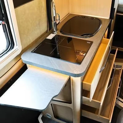 Popular RV Kitchen Cabinet With Water Basin Induction Cooker Multiple Drawer Large Storage Space Lightweight Aluminum Cabinet
