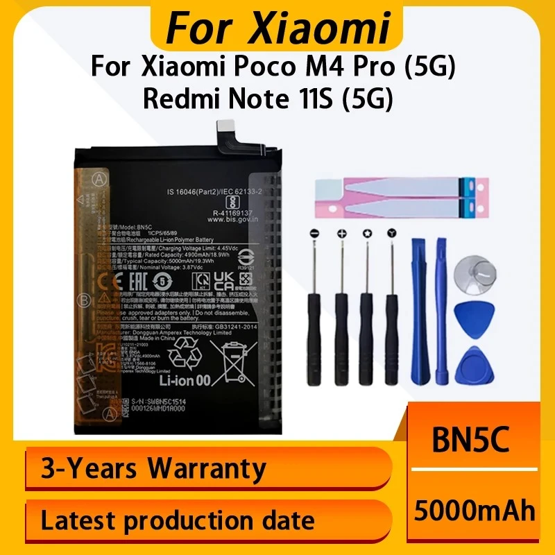 100% BN5C Battery 5000mah For Xiaomi Poco M4 Pro 5G/REDMI NOTE 11S 5G/ NOTE 11T 5G Phone Replacement Batteries +Free Tools