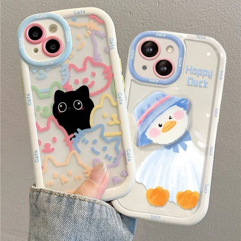Чехол для телефона Cut Cat Duck Aninal Cartoon для Iphone 16 15 14 13 12 11 Pro Max 16E 7 8 Plus X XS Max XR, силиконовый чехол, мягкий чехол