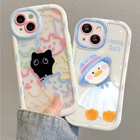 Cut Cat Duck Aninal Phone Case for Samsung Galaxy S25 S24 S23 S22 S21 Ultra Plus S20 FE A16 A55 A36 A26 A15 A34 A54 A53 5G Cover