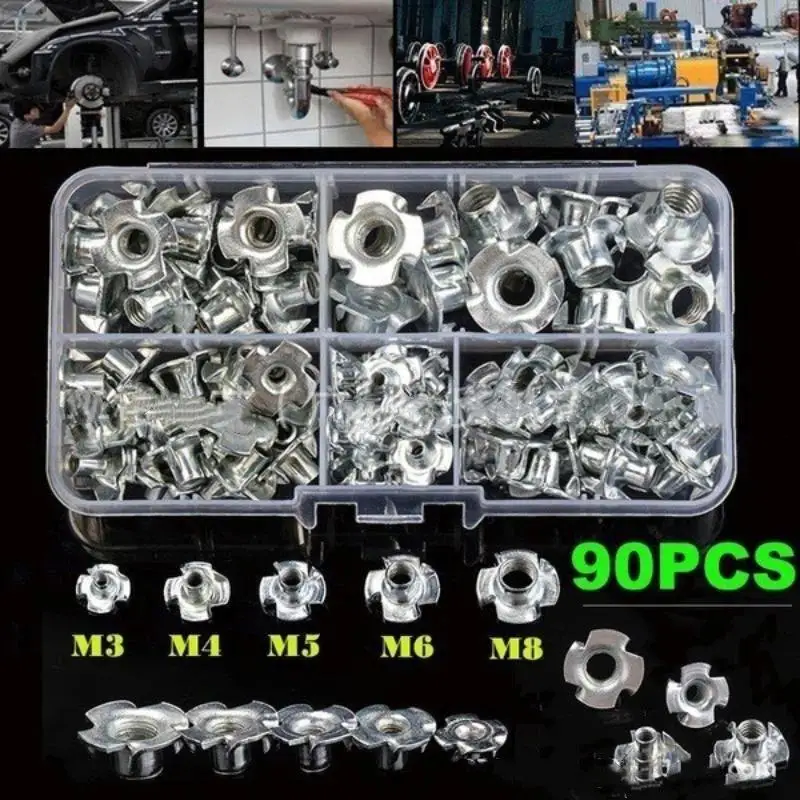 60/90/100Pcs Woodworking Furniture Thread Insert Nuts For Climbing Brackets Cabinet Nuts With 4 Impact Points