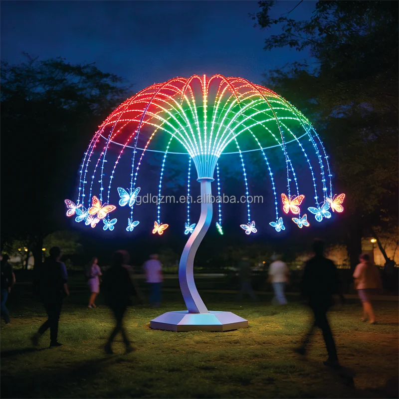 Lianqiu Butterfly Firework-Shaped Outdoor LED Tree Light (Stainless Steel + LED String Lights) RGB Multi-Color Remote Button
