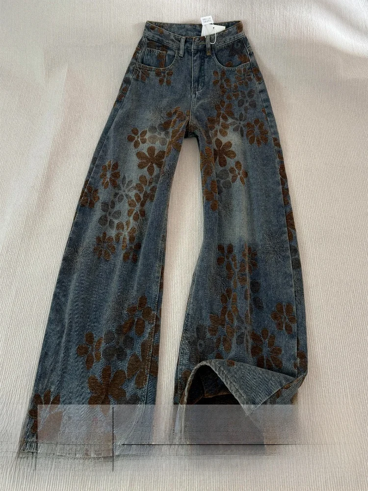 

Широкие джинсы с высокой талией, женские осенне-зимние свободные брюки прямого кроя длиной до пола, синие повседневные джинсы с завышенной талией