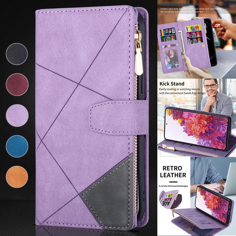 Wallet Multi-card Zipper Leather Case For Samsung Galaxy Note 20 Ultra 10 Lite 10 Plus 9 8 S23 Ultra S22 Plus S21 FE S20 S10 S9