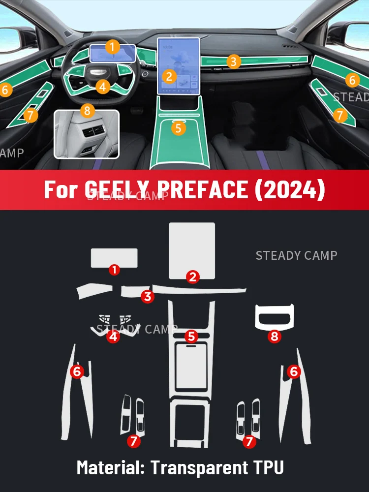 Anti-scratch Car Interior Center Console Media Dashboard Navigation TPU Protector Film For GEELY PREFACE 2024 Accessories