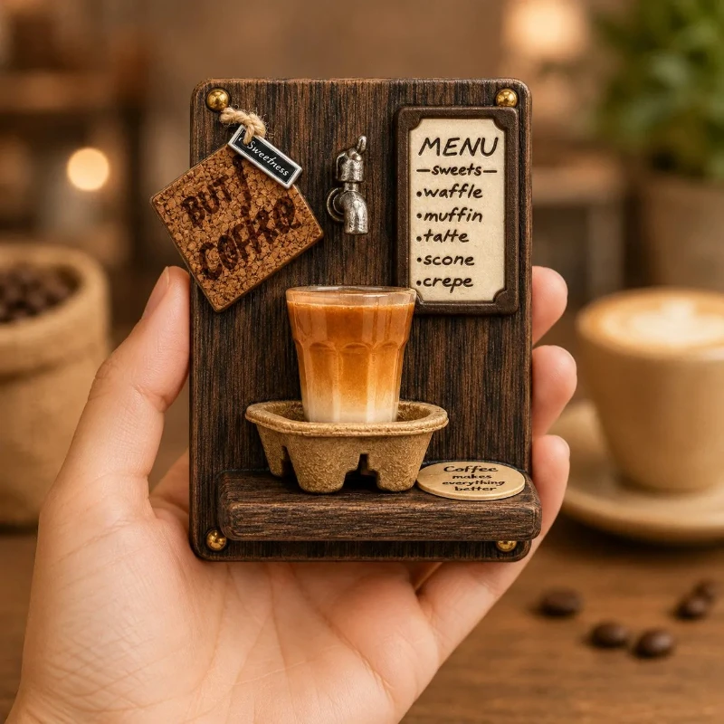 Caramel Macchiato Magnetic Three-dimensional Relief Resin Refrigerator Sticker, Holiday Blessing Souvenir