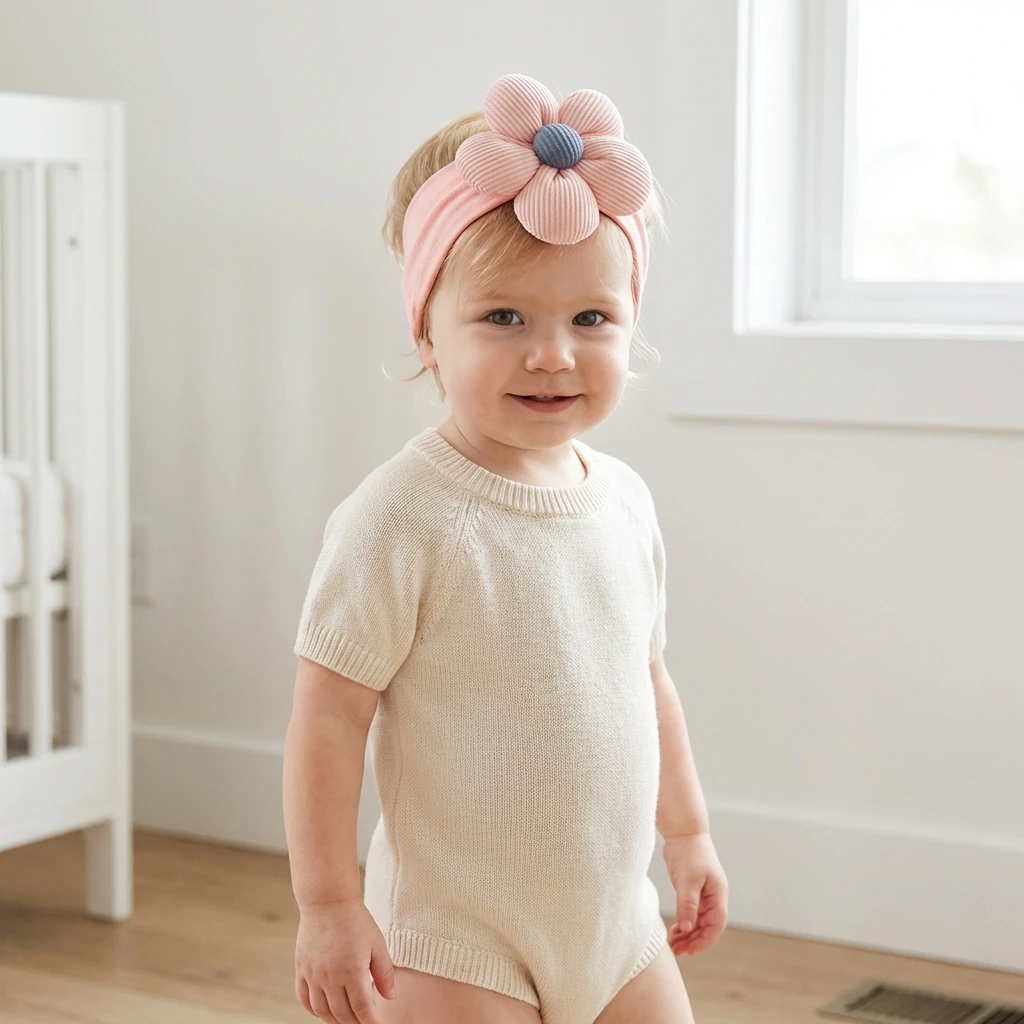 New Solid Color Nylon Stretch Headband for Babies, Cute Floral Hair Accessory for Children