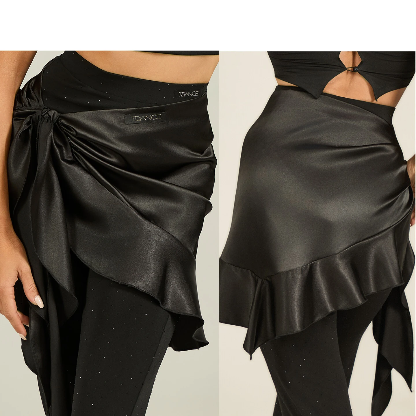 

One Piece Style Latin Dance Skirt Women Glossy Black Ruffled Skirt Rumba Dance Practice Clothing Cha Cha Dance Skirt DNV25447