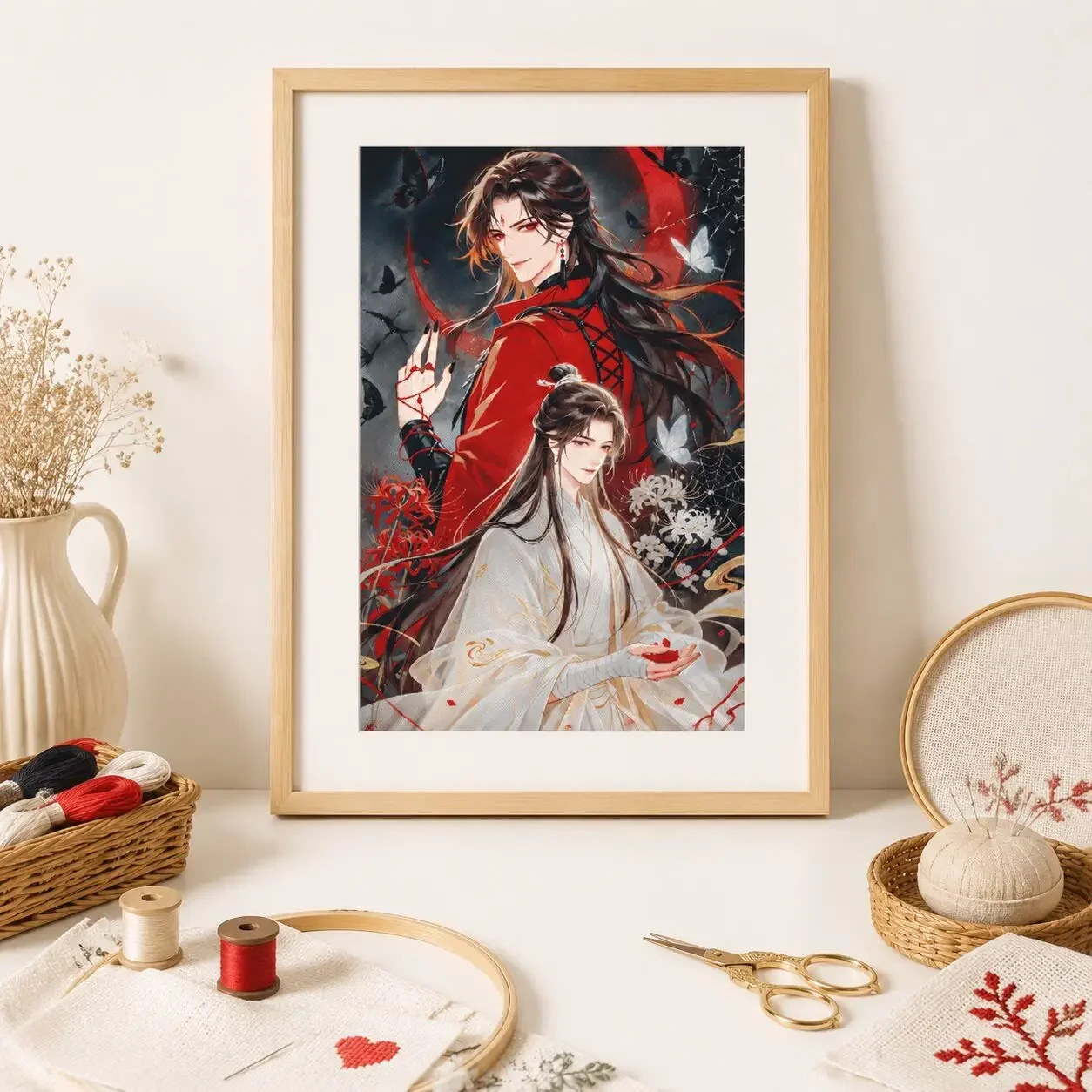 | DIY Stamped Cross Stitch Kit for Beginners, 11CT 14CT 16CT Printed Canvas Needl[ZZ9141-Tianguan Blesses the Other Side Twins]