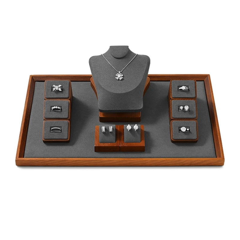 Oirlv Wooden Jewelry Display Stand Ring Earring Necklace Bracelet Watch Jewelry Stand Display Set Solidwood Jewelry Holder Stand